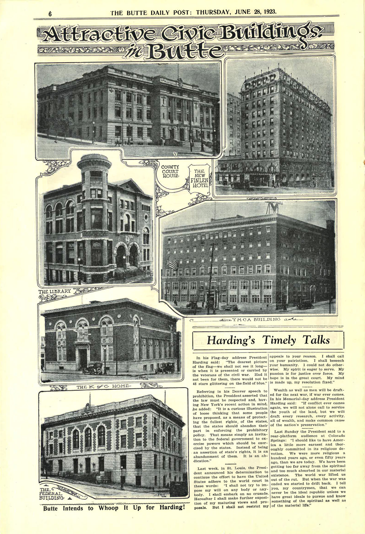 Page 6 of the Butte Daily Post for June 28th, 1923.